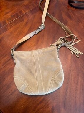 Coach Suede Crossbody Bag in Taupe Y2K Vintage